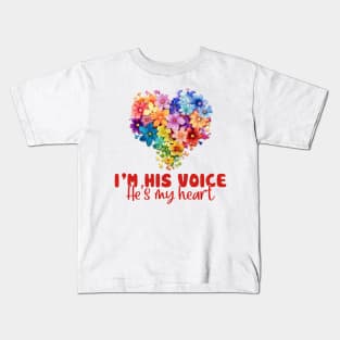 I'm his voice he's my heart Autism Awareness Gift for Birthday, Mother's Day, Thanksgiving, Christmas Kids T-Shirt